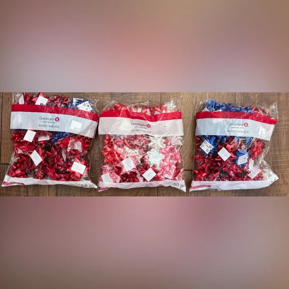 Christmas bags bows box paper NEW NWT Approx 4 lbs Santa candy cane tree